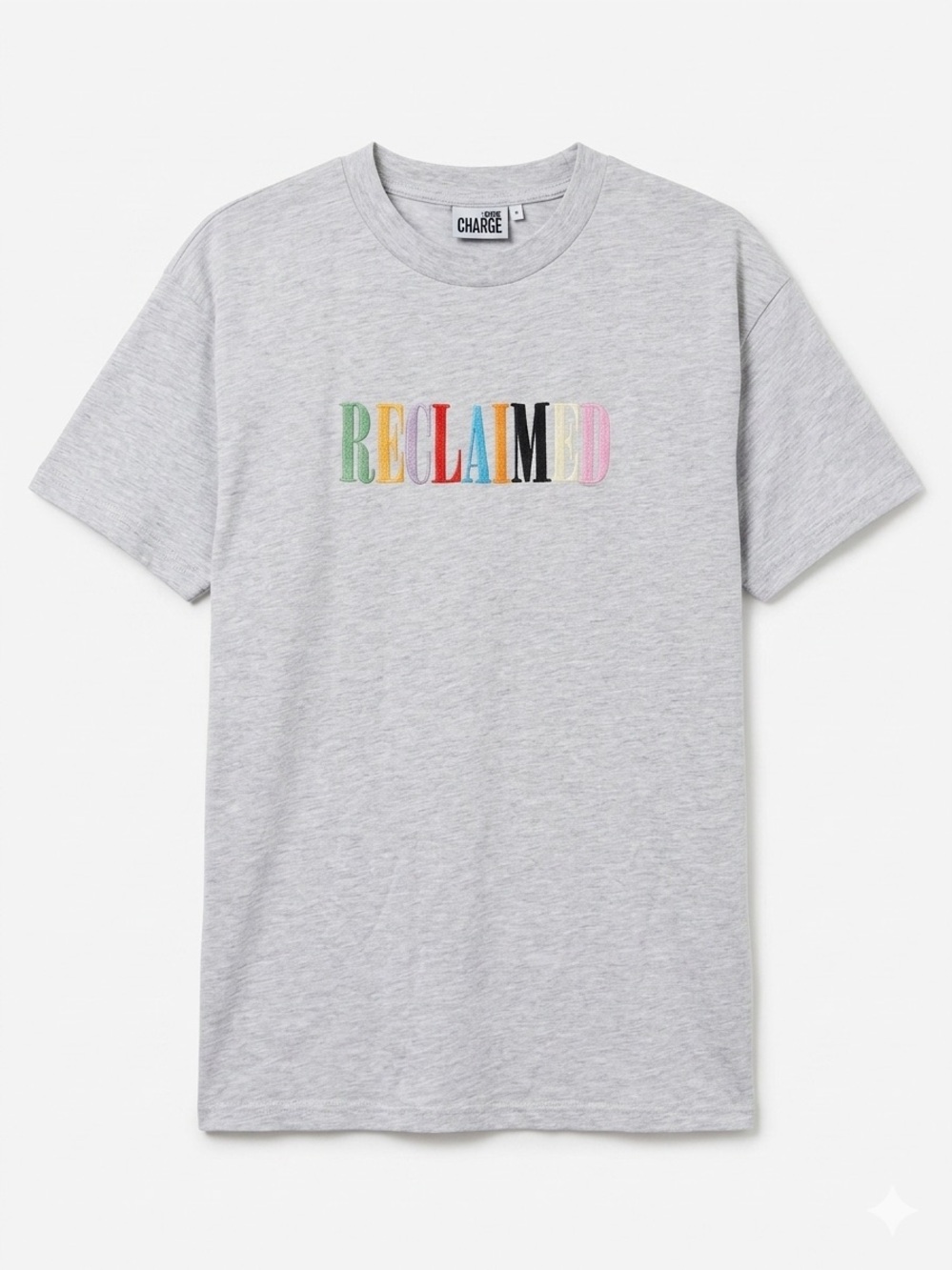 Reclaimed Vintage Gray Tee with Multicolor 'RECLAIMED' Embroidery